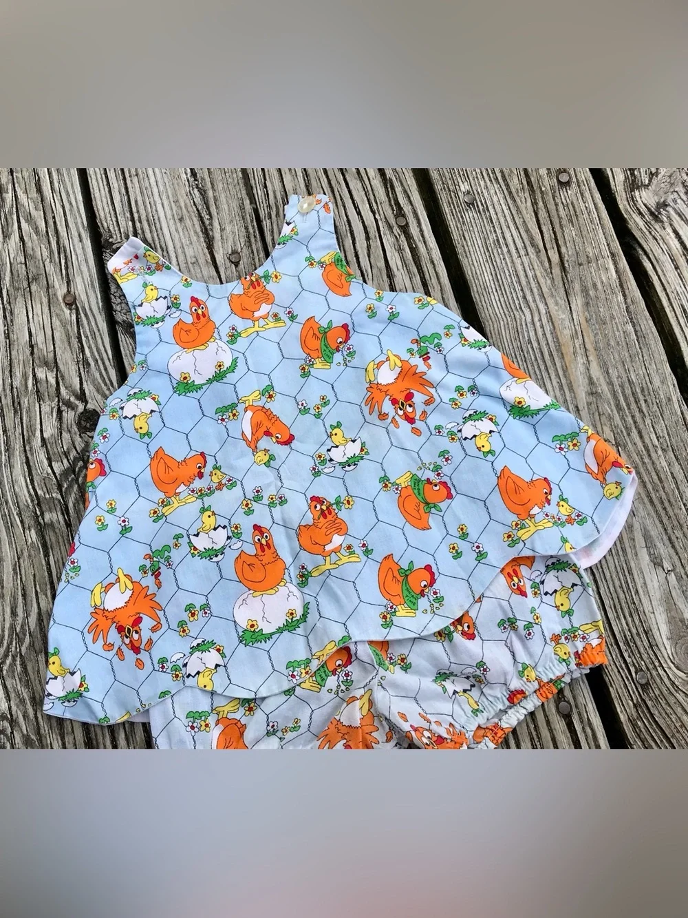 Vintage 80s Girls 2 Piece Matching Chicken Coop Outfit Swing Top Bloomers